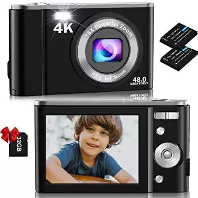 Digital Camera, Nsoela 4K FHD 48MP Kids Camera with 32 GB Card, Compact Point and Shoot Camera, 2.8" LCD Screen